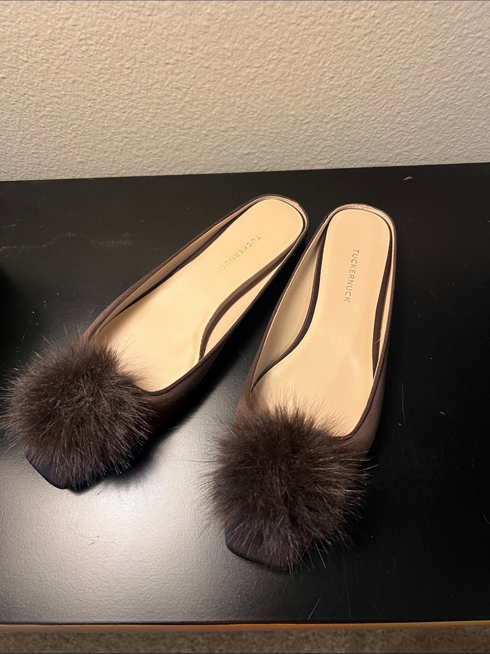 Tuckernuck Shoes Chocolate Satin Nilli Flats with Pom Pom - size 8.5 - Picture 7 of 7